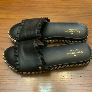 Kate Spade Zahara Leather Black Ruffle Slides size 7.5
